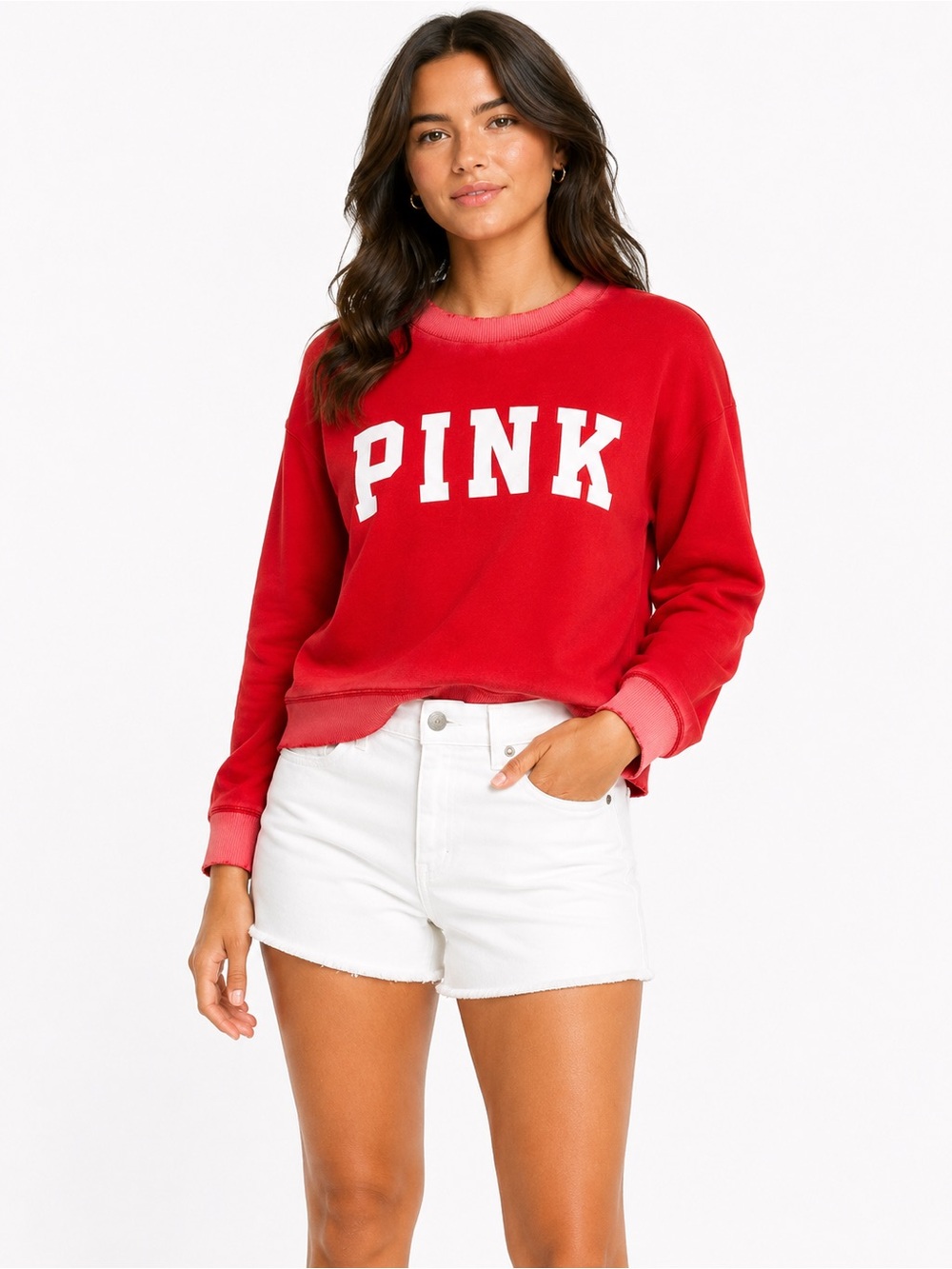 PINK by Victorias Secret Size Large Red‎ & Pink Crewneck Sweatshirt